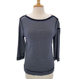 Lauren Jeans Co Womens Striped Nautical Boat Neck Top Size L Navy Blue & White